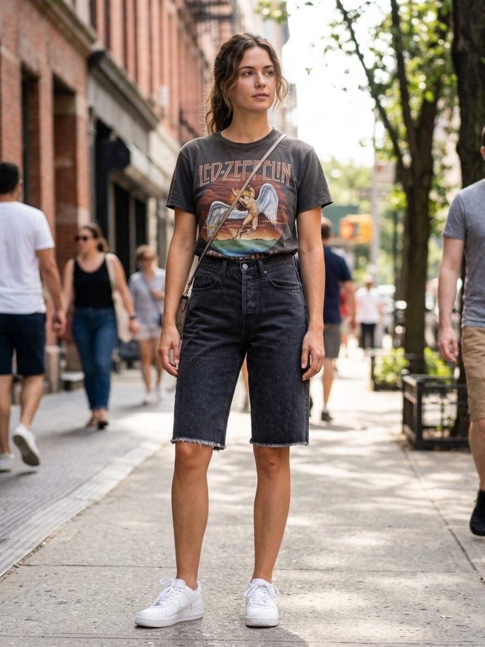 NWT Free People X Sandrine Rose High-Rise Black Denim Bermuda Shorts